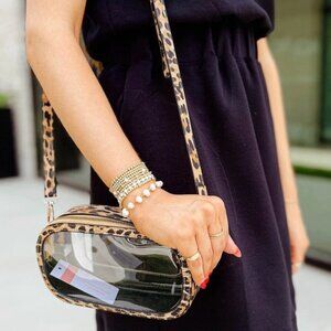New Leopard Trim Double Zipper Oval Clear Stadium-Approved Game Day Crossbody